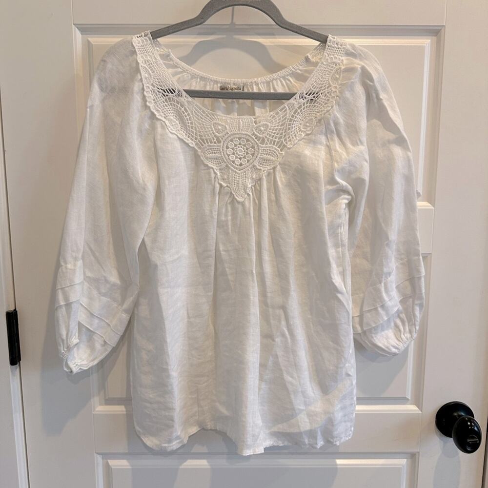Laura Bianchi Crochet Italian Linen 3/4 sleeve Blouse